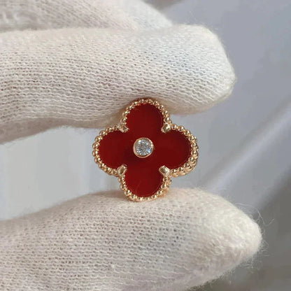 [⭐Aura]CLOVER MEDIUM 1 MOTIFS CARNELIAN  DIAMOND earrings