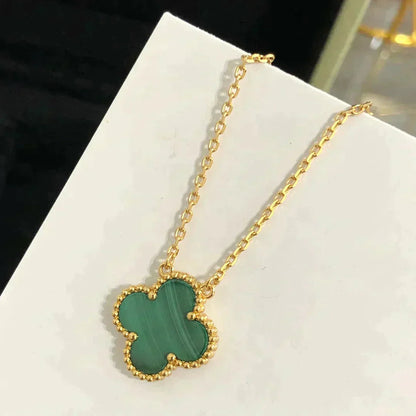 [⭐Aura]CLOVER 15MM MALACHITE SINGLE FLOWER  NECKLACE