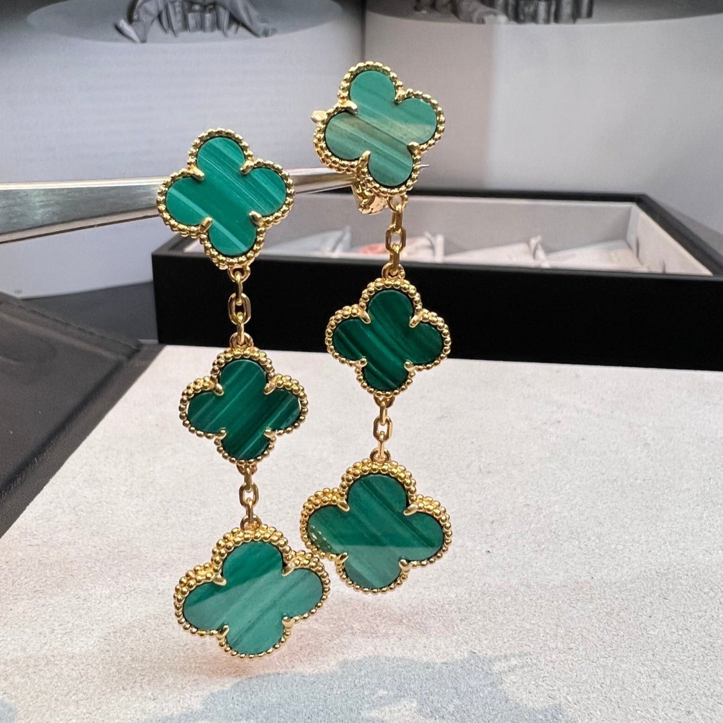 [⭐Aura]CLOVER MALACHITE 3 MOTIFS GOLD