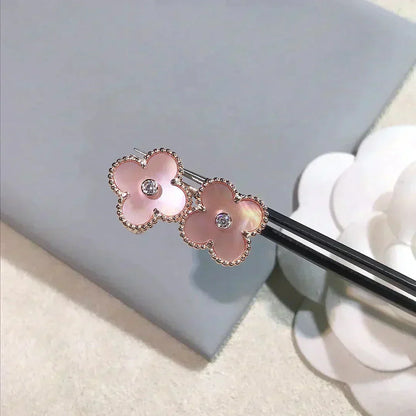 [⭐Aura]CLOVER MEDIUM 1 MOTIFS  PINK MOP DIAMOND EARRINGS