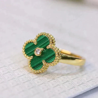 [⭐Aura]CLOVER MALACHITE RING GOLD DIAMOND