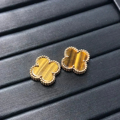 [⭐Aura]CLOVER MEDIUM 1 MOTIFS TIGER EYE EARRINGS