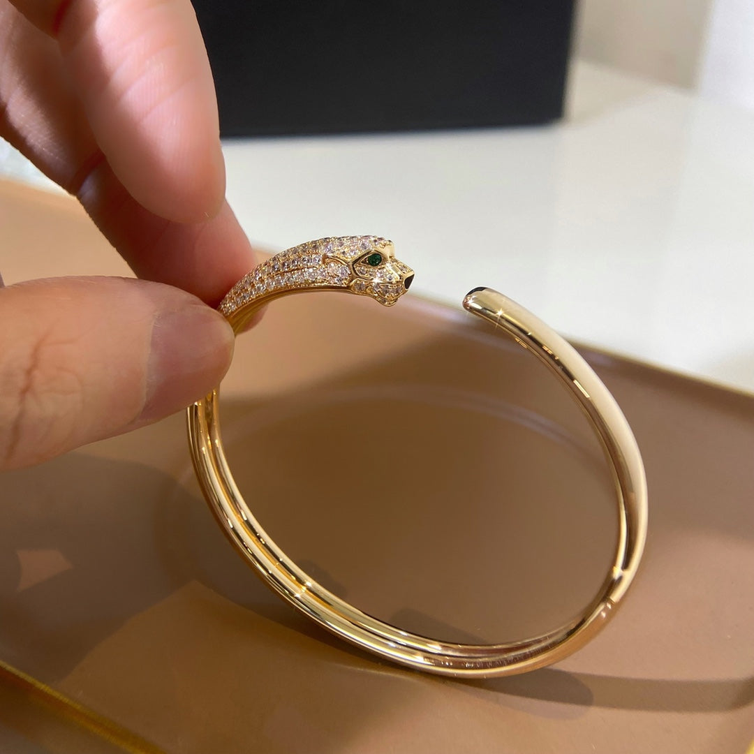 [⭐Aura]PANTHERE GOLD DIAMOND OPEN BRACELET