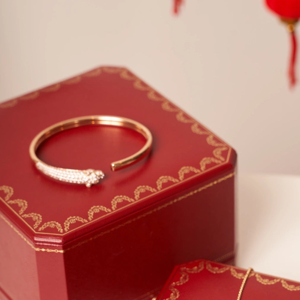 [⭐Aura]PANTHERE ROSE GOLD DIAMOND OPEN BRACELET