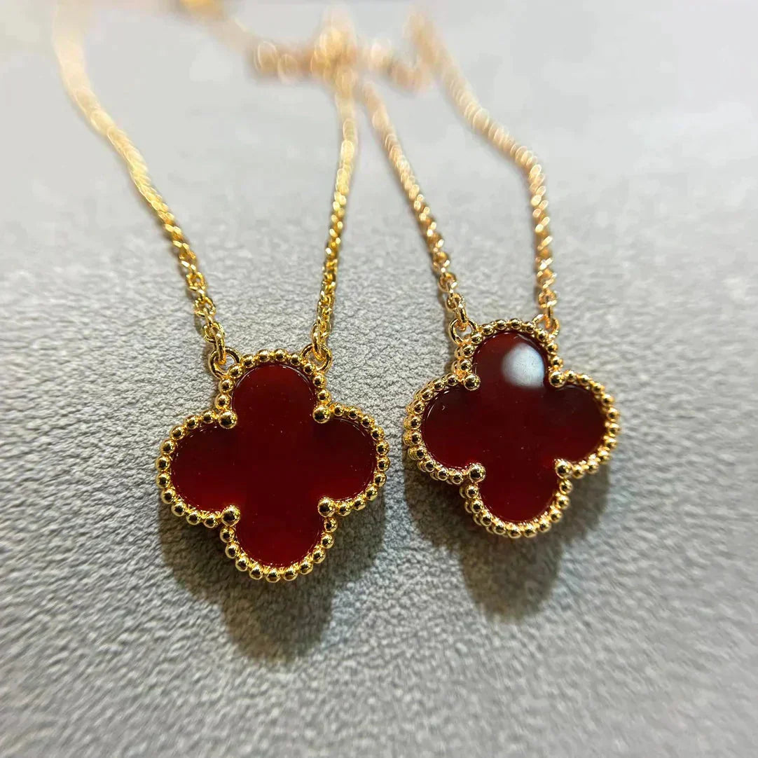 [⭐Aura]CLOVER 15MM CARNELIAN SINGLE FLOWER NECKLACE