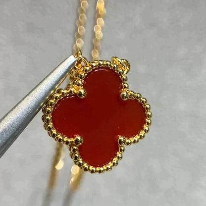 [⭐Aura]CLOVER 15MM CARNELIAN SINGLE FLOWER NECKLACE