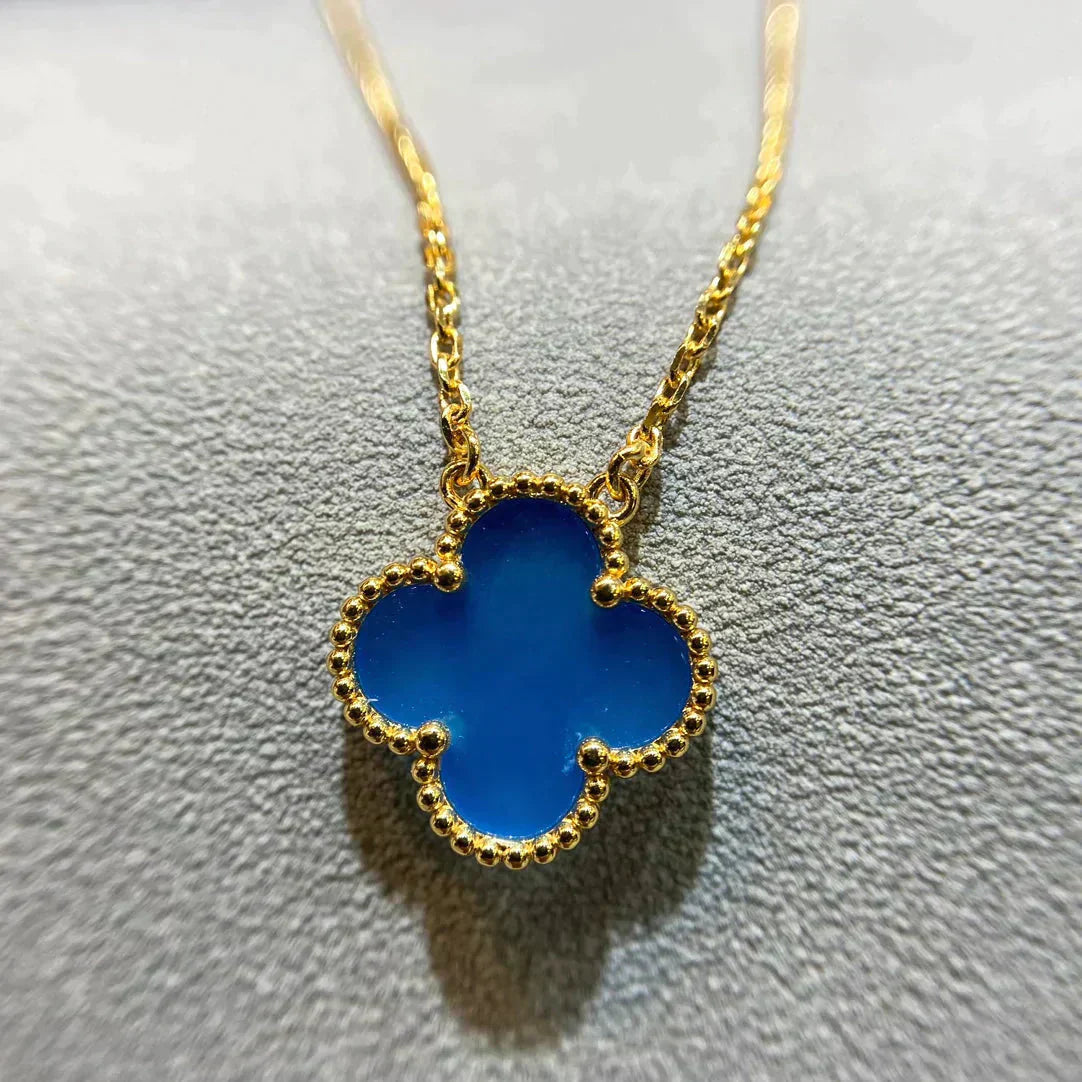 [⭐Aura]CLOVER 15MM BLUE AGATE NECKLACE