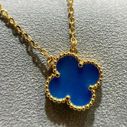 [⭐Aura]CLOVER 15MM BLUE AGATE NECKLACE