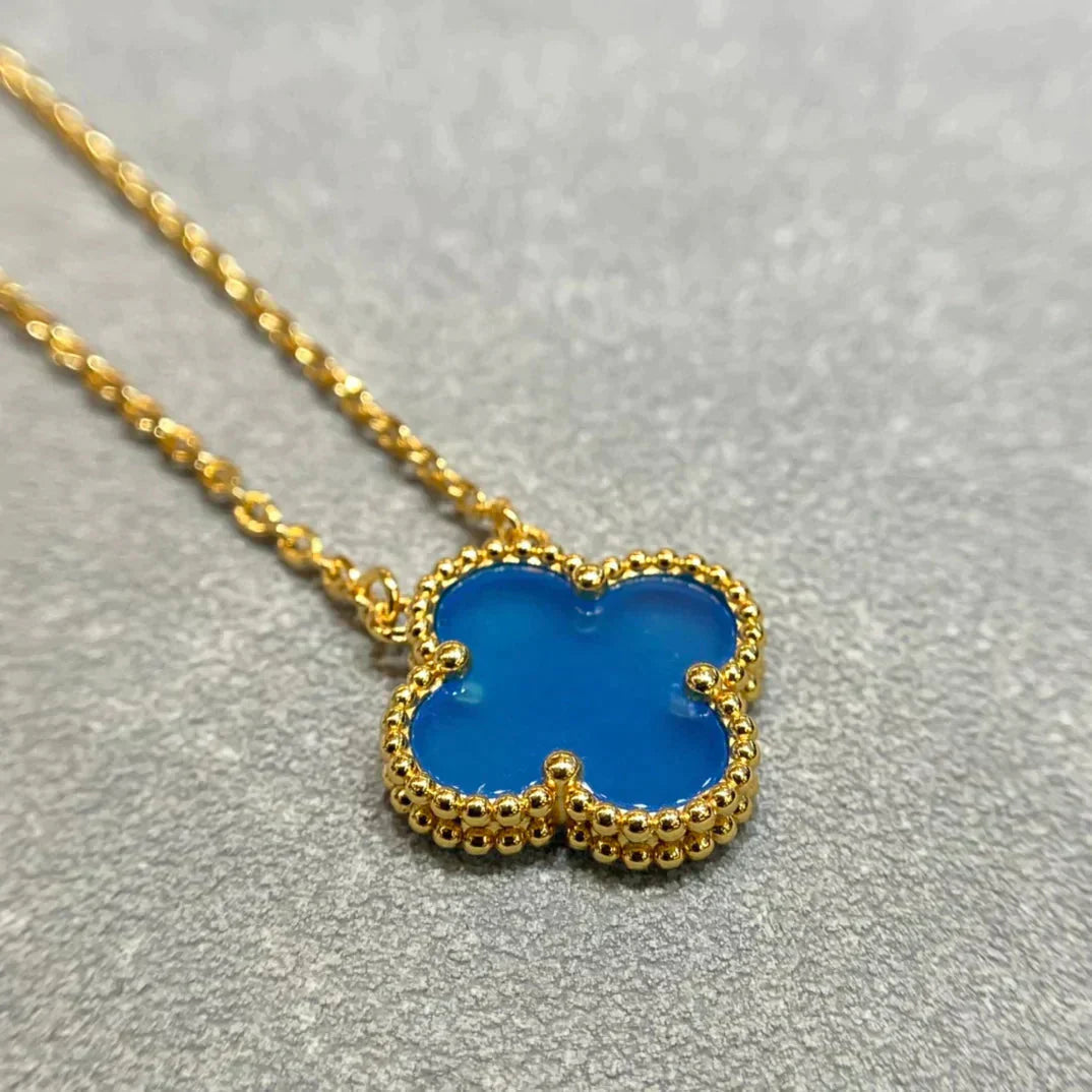 [⭐Aura]CLOVER 15MM BLUE AGATE NECKLACE