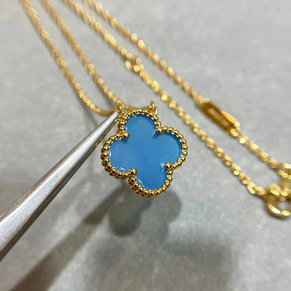 [⭐Aura]CLOVER 15MM BLUE AGATE NECKLACE