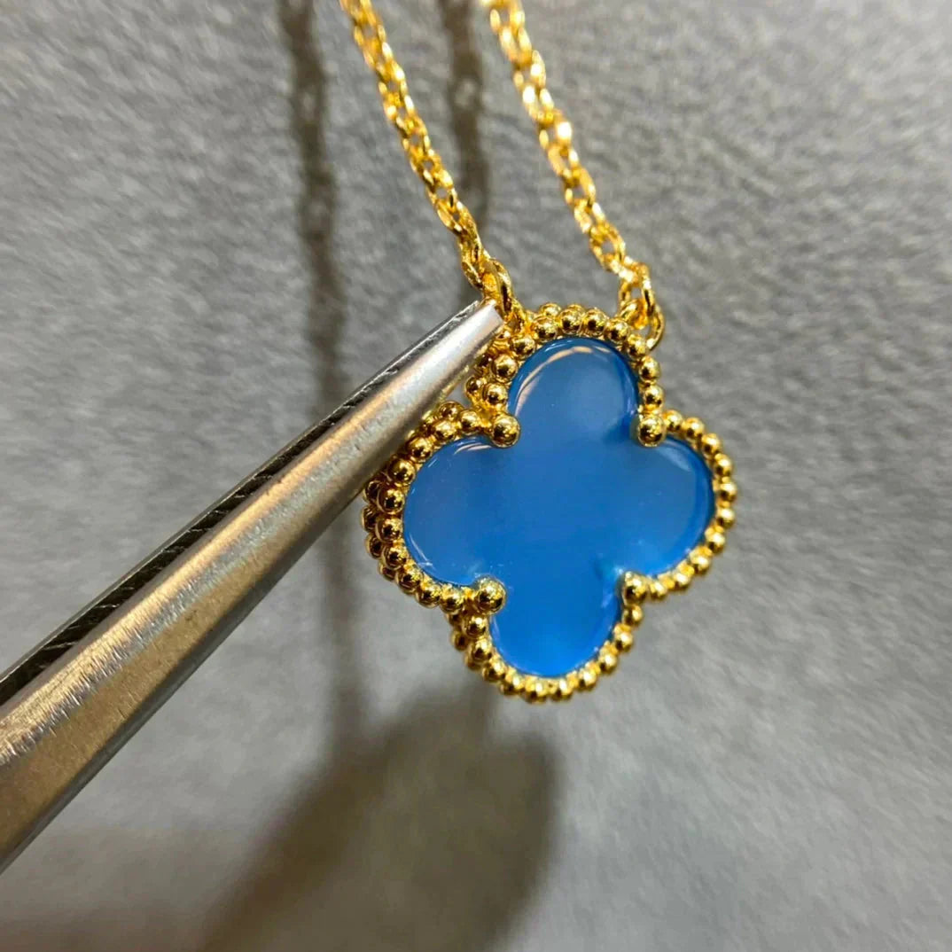 [⭐Aura]CLOVER 15MM BLUE AGATE NECKLACE
