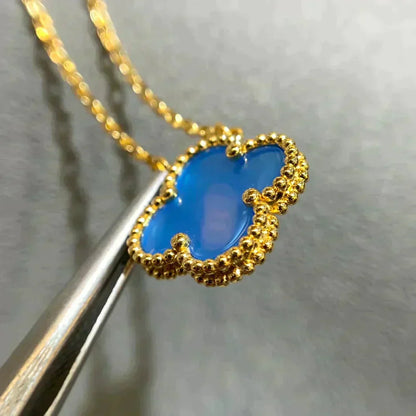 [⭐Aura]CLOVER 15MM BLUE AGATE NECKLACE