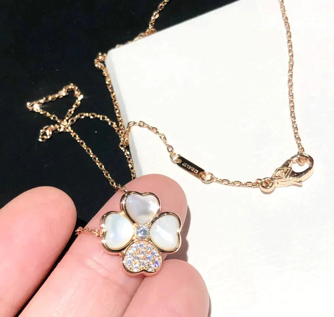 [⭐Aura]CLOVER MOP DIAMOND ROSE GOLD NECKLACE