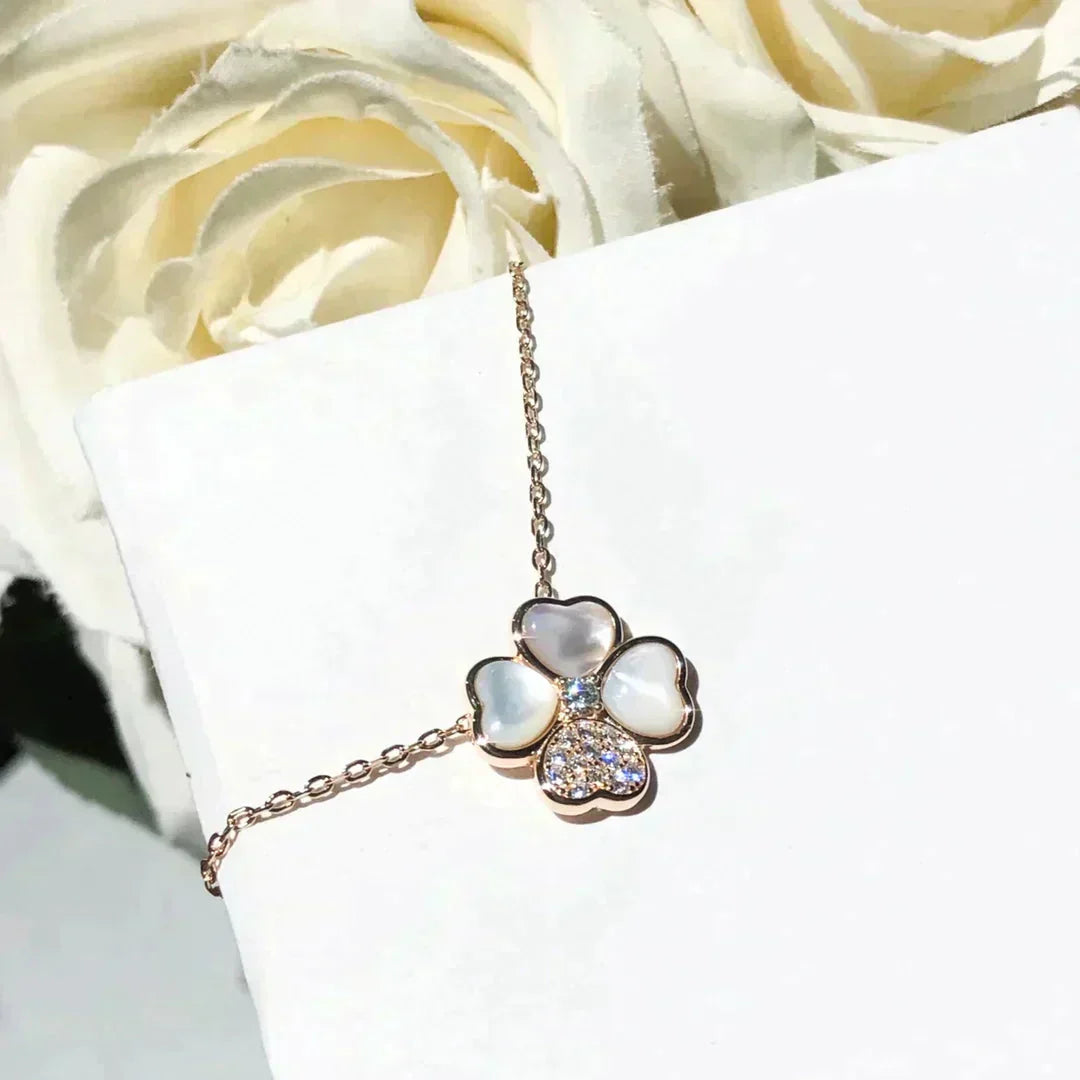 [⭐Aura]CLOVER MOP DIAMOND ROSE GOLD NECKLACE
