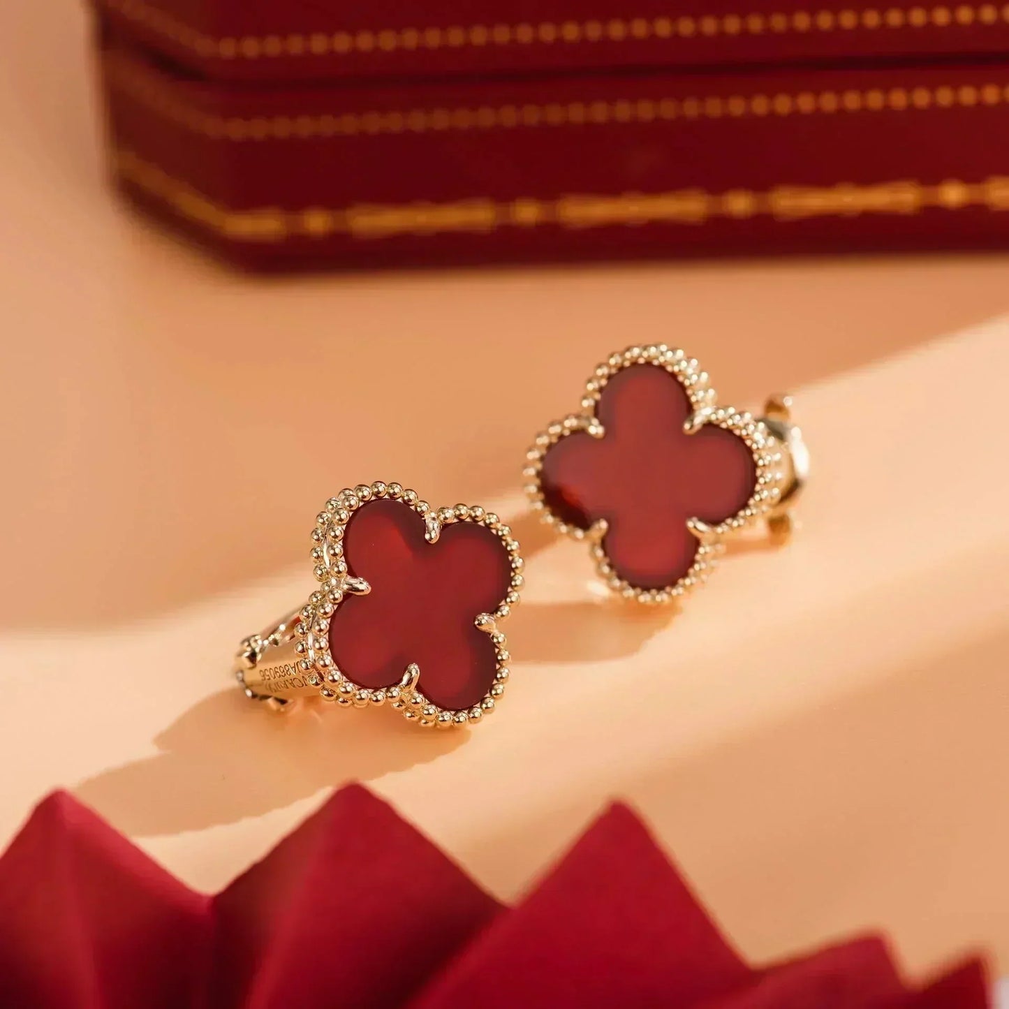 [⭐Aura]CLOVER MEDIUM 1 MOTIFS CARNELIAN  EARRINGS
