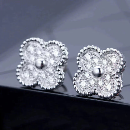 [⭐Aura]CLOVER 1 MOTIFS DIAMOND STUD EARRINGS SILVER