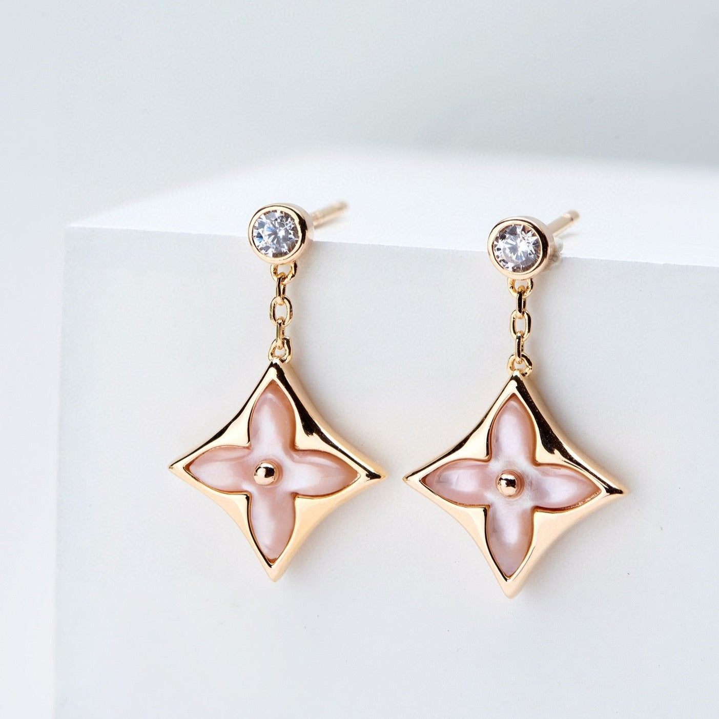 [⭐Aura]DOUBLE STAR PINK GOLD MOP DROP EARRINGS