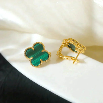 [⭐Aura]CLOVER MEDIUM 1 MOTIFS MALACHITE  EARRINGS