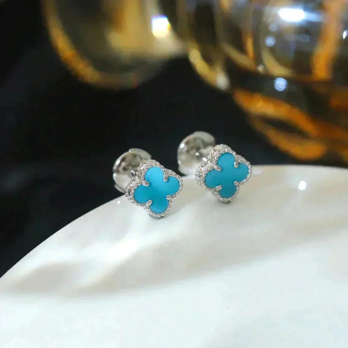 [⭐Aura]CLOVER MINI 9.5MM ONYX STUD EARRINGS SILVER