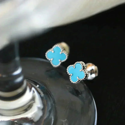 [⭐Aura]CLOVER MINI 9.5MM ONYX STUD EARRINGS SILVER