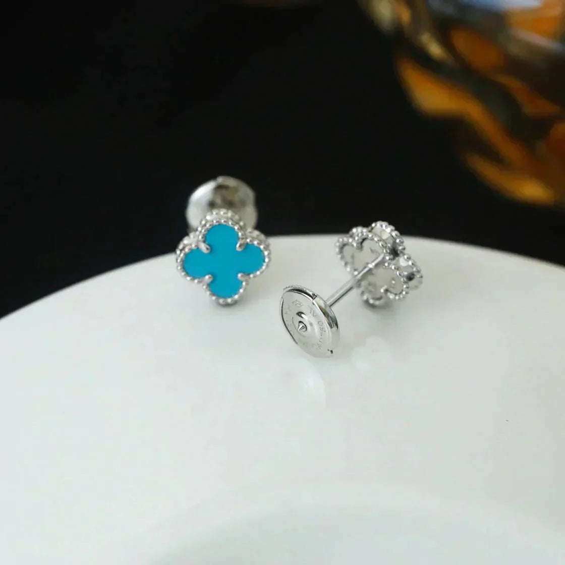 [⭐Aura]CLOVER MINI 9.5MM ONYX STUD EARRINGS SILVER