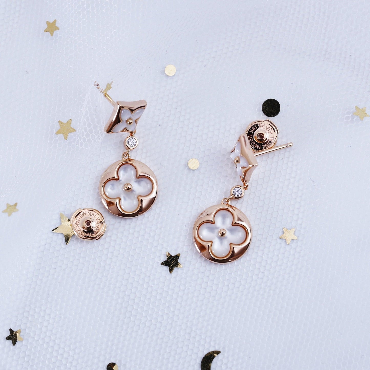 [⭐Aura]STAR AND SUN PINK GOLD MOP DROP EARRINGS