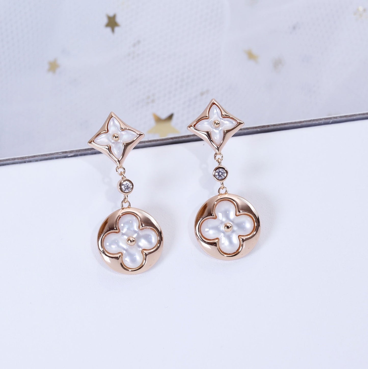 [⭐Aura]STAR AND SUN PINK GOLD MOP DROP EARRINGS