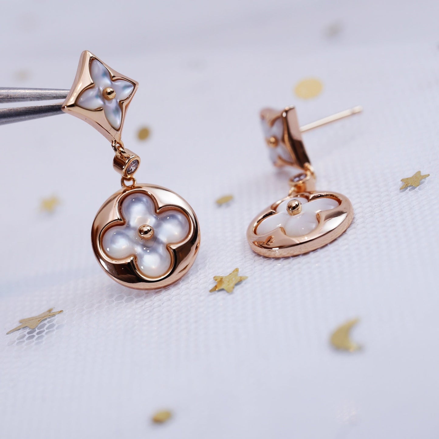 [⭐Aura]STAR AND SUN PINK GOLD MOP DROP EARRINGS