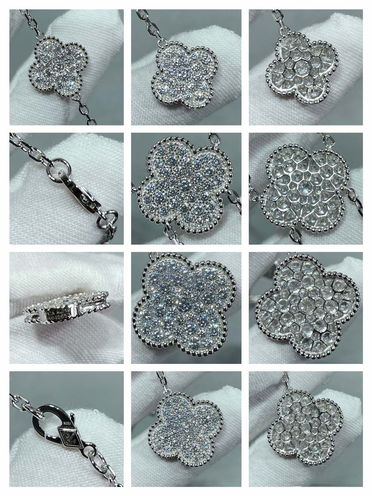 [⭐Aura]CLOVER 6 MOTIF DIAMOND PAVED NECKLACE