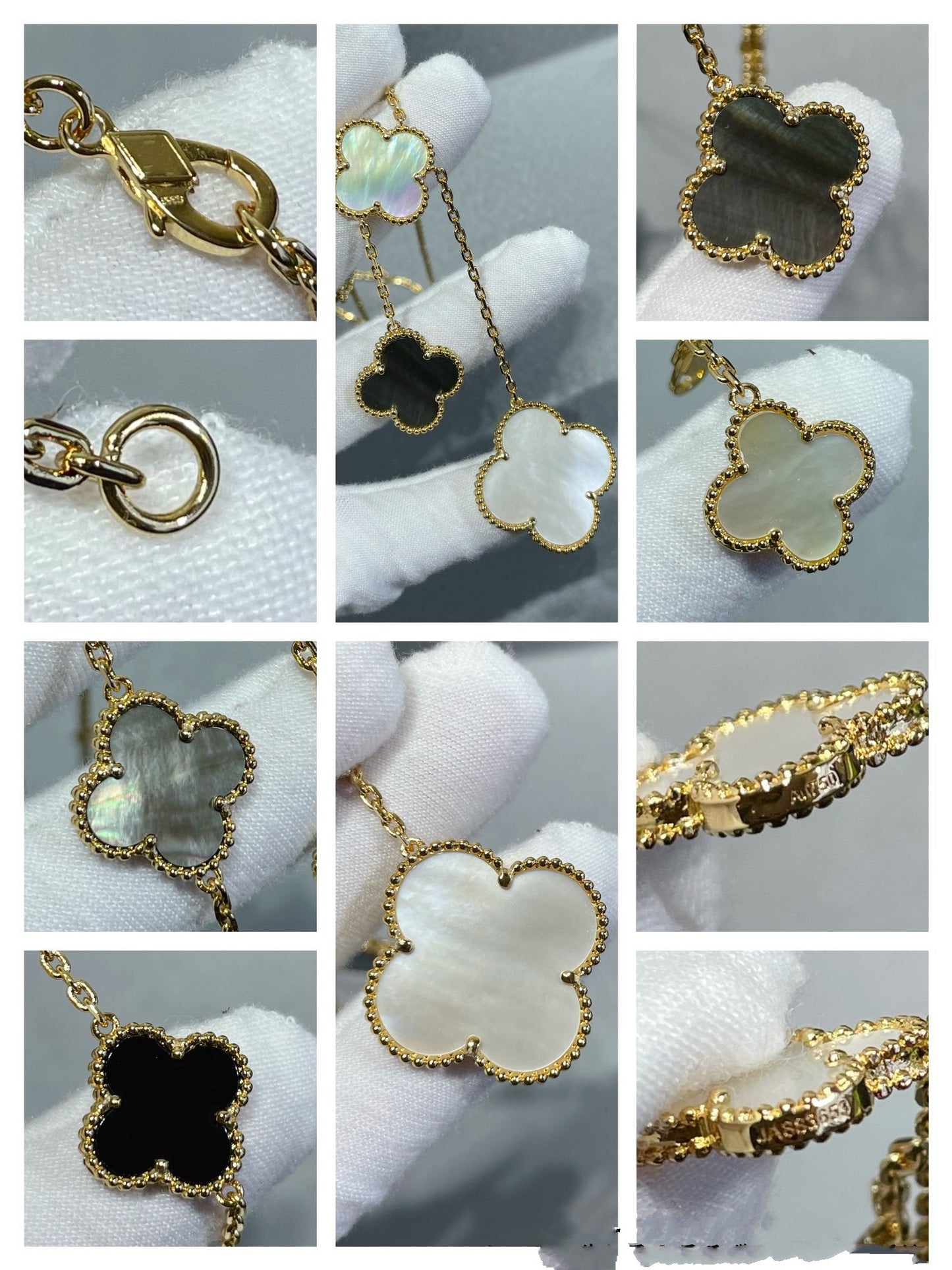 [⭐Aura]CLOVER 6 MOTIF MOP ONYX GOLD NECKLACE