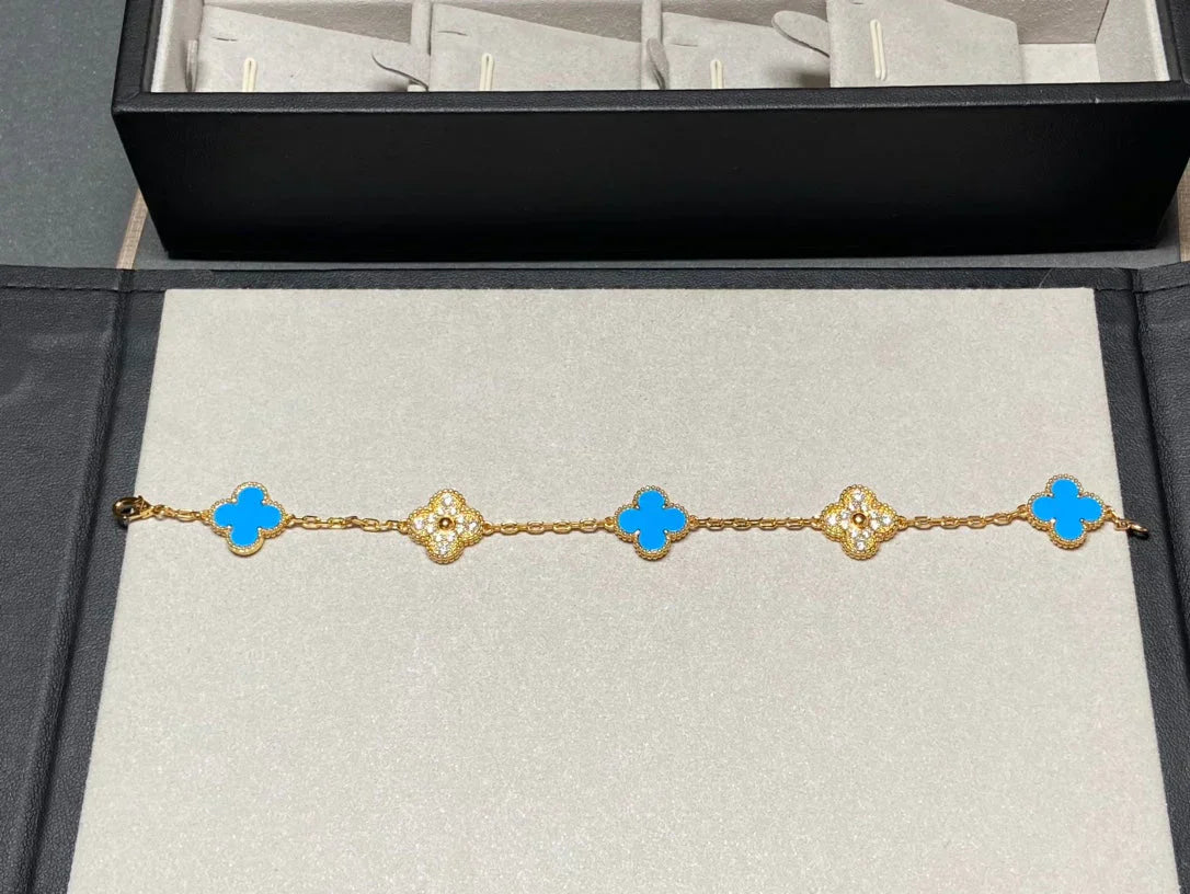 [⭐Aura] CLOVER 5 MOTIF BLUE AGATE BRACELET COLLECTION