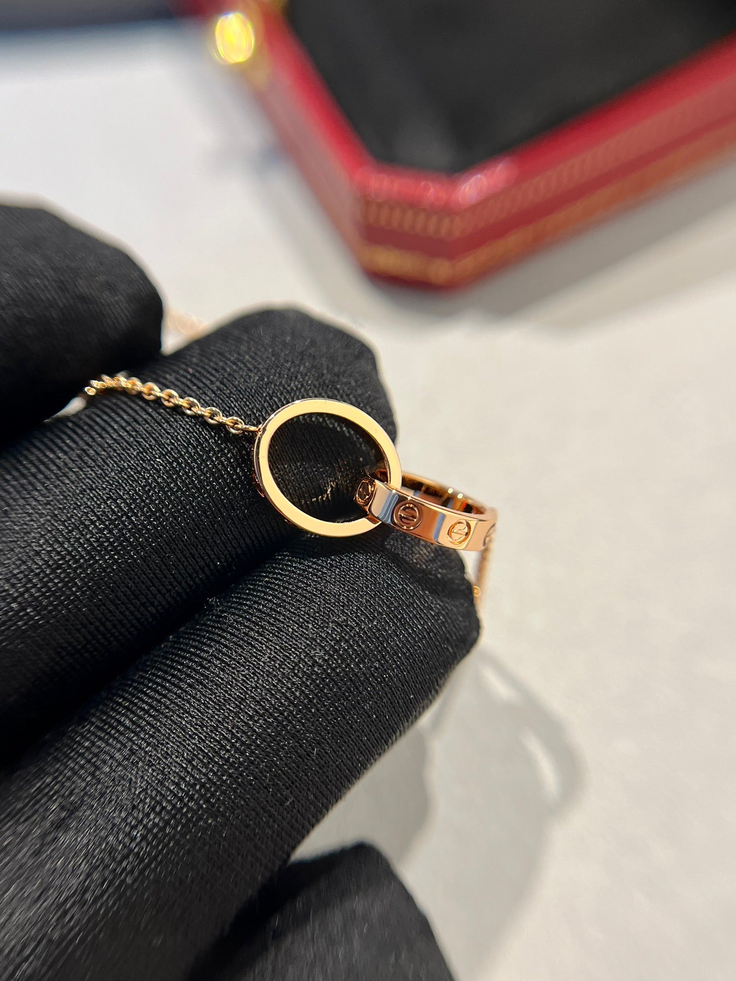 [⭐Aura]LOVE NECKLACE DOUBLE RING PINK GOLD