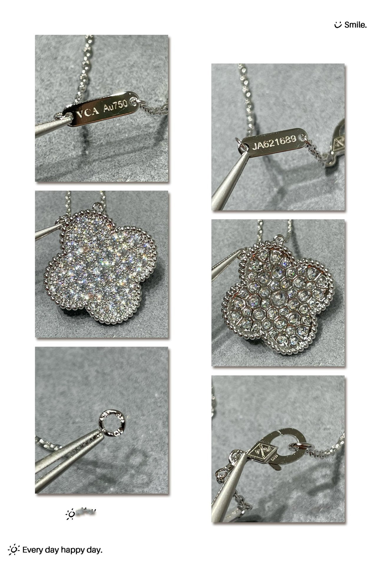 [⭐Aura]CLOVER 25MM LARGE PENDANT DIAMOND PAVED SILVER NECKLACE