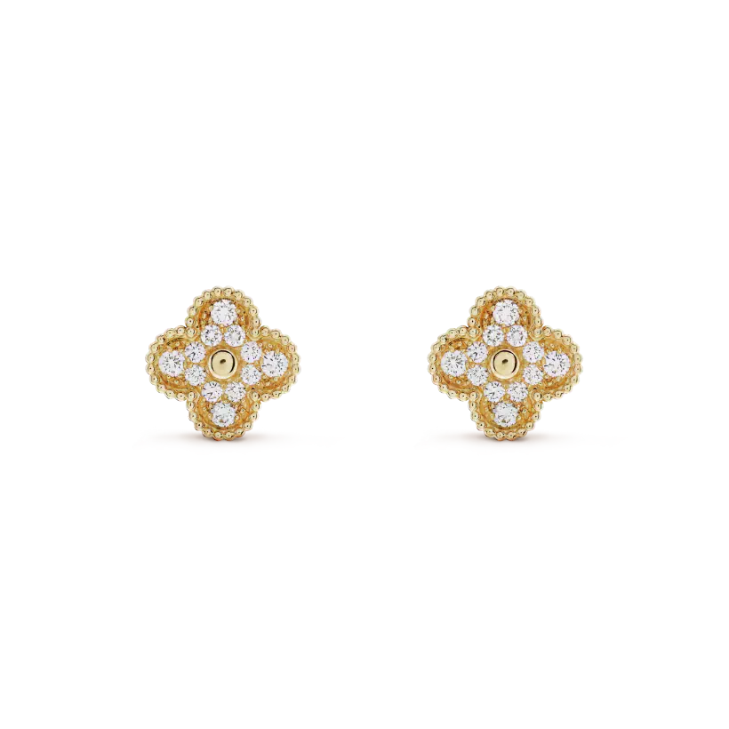 [⭐Aura]CLOVER MEDIUM 1 MOTIFS FUll DIAMOND EARRINGS