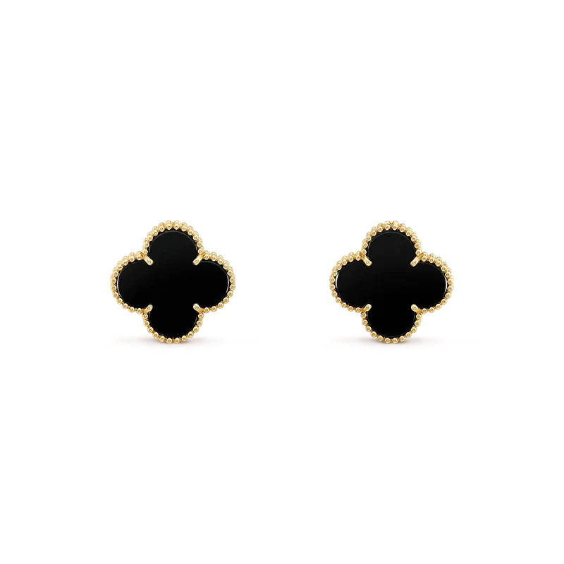 [⭐Aura]CLOVER MEDIUM 1 MOTIFS  ONYX STUD EARRINGS