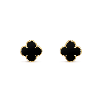 [⭐Aura]CLOVER MEDIUM 1 MOTIFS  ONYX STUD EARRINGS