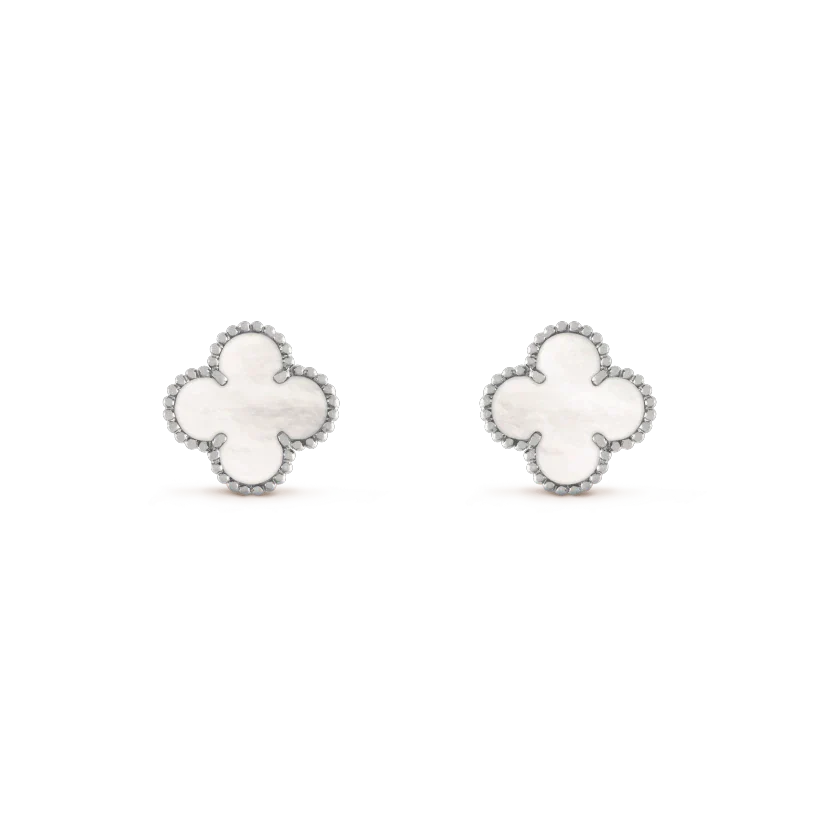 [⭐Aura]CLOVER MEDIUM 1 MOTIFS  WHITE MOP EARRINGS SILVER