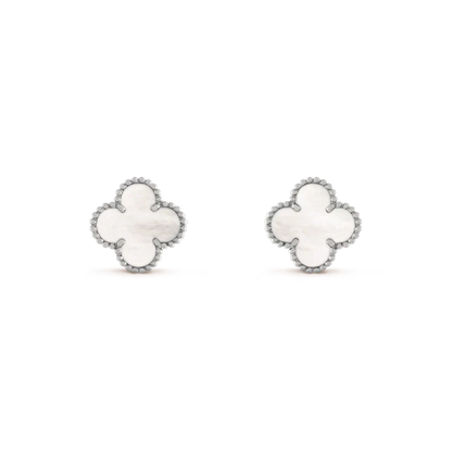 [⭐Aura]CLOVER MEDIUM 1 MOTIFS  WHITE MOP EARRINGS SILVER
