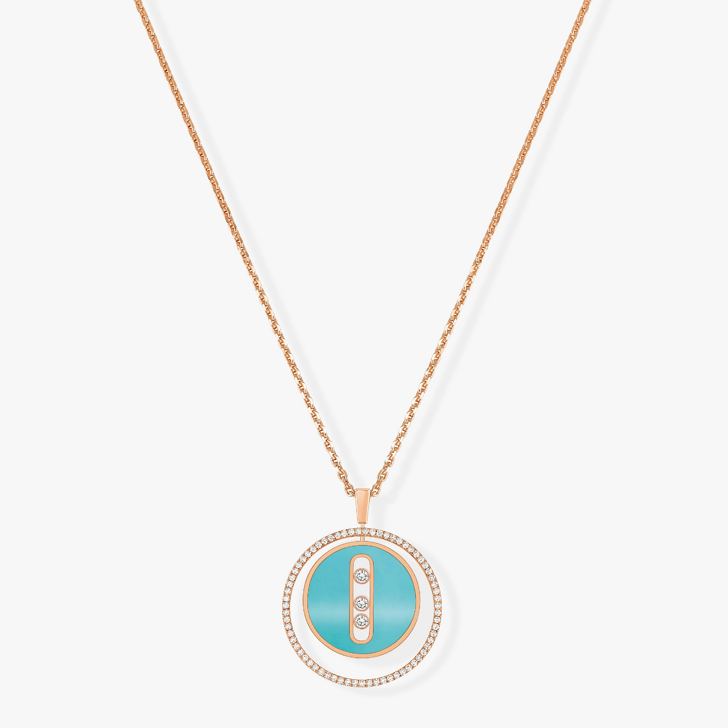 [⭐Aura]Demo MOVE 3 DIAMONDS TURQUOISE PINK GOLD DIAMOND NECKLACE