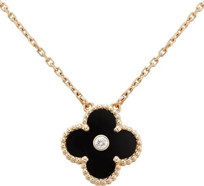 [⭐Aura]CLOVER 15MM DIAMOND ONYX NECKLACE