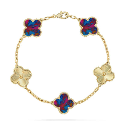 [⭐Aura]CLOVER 5 MOTIF COLOR GEMSTONES BRACELET COLLECTION