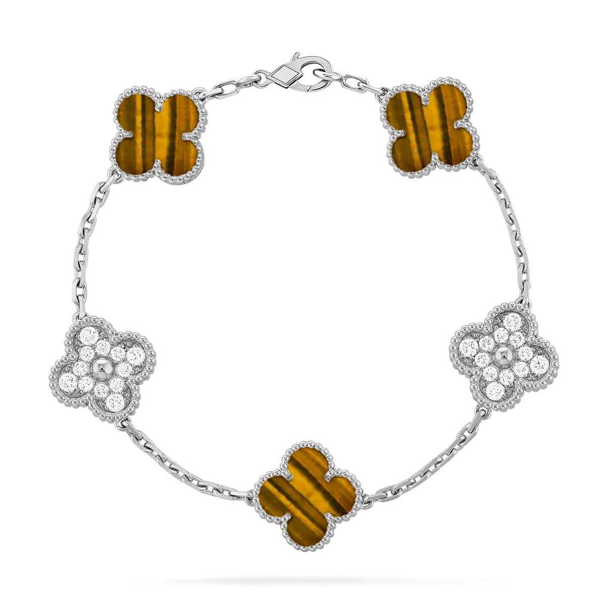 [⭐Aura] CLOVER 5 MOTIFS TIGER EYE BRACELET COLLECTION