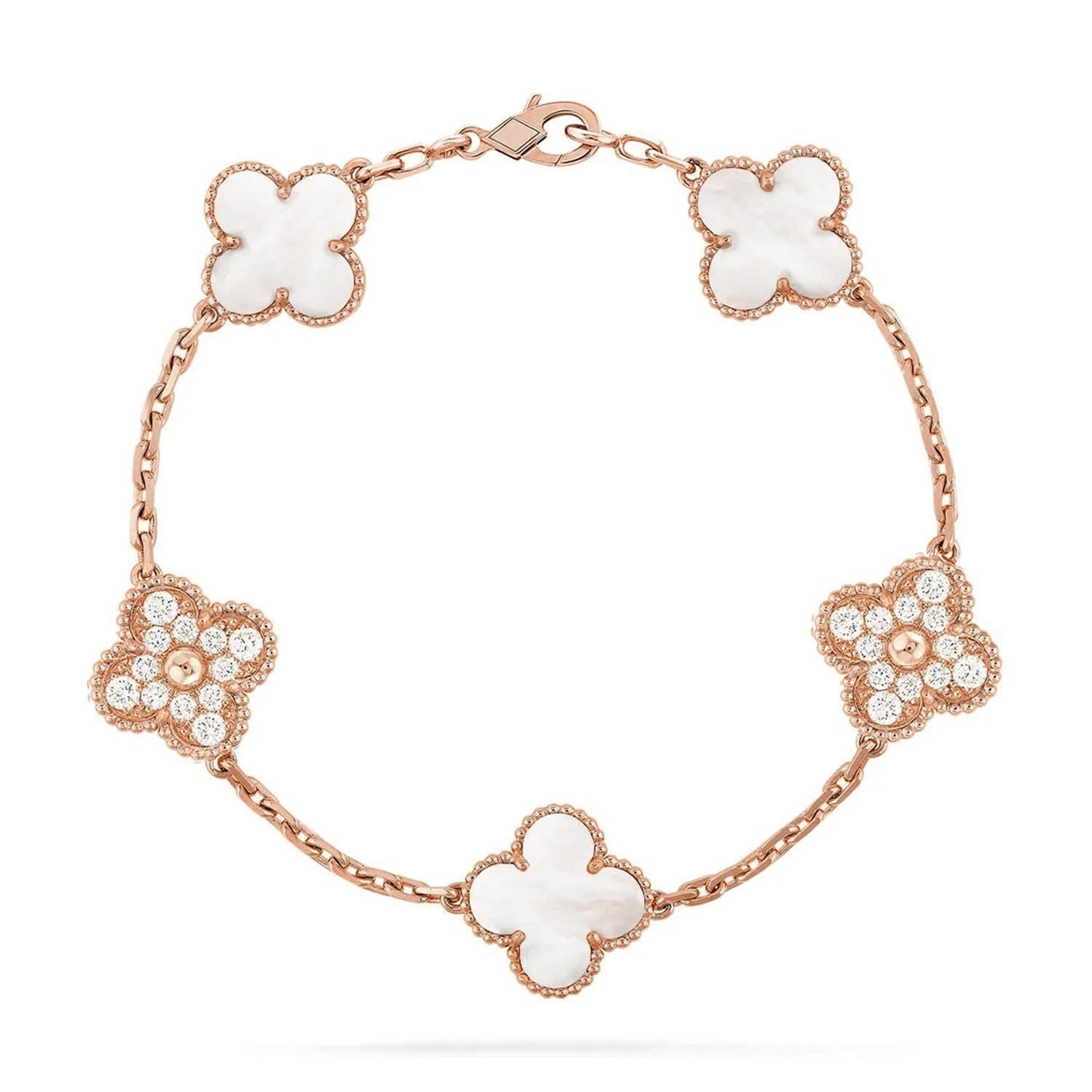 [⭐Aura]CLOVER WHITE PEARL MOP 5 MOTIF BRACELET COLLECTION
