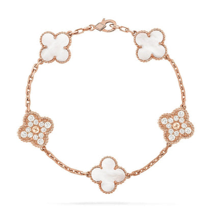 [⭐Aura]CLOVER WHITE PEARL MOP 5 MOTIF BRACELET COLLECTION