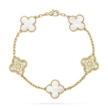 [⭐Aura]CLOVER WHITE PEARL MOP 5 MOTIF BRACELET COLLECTION
