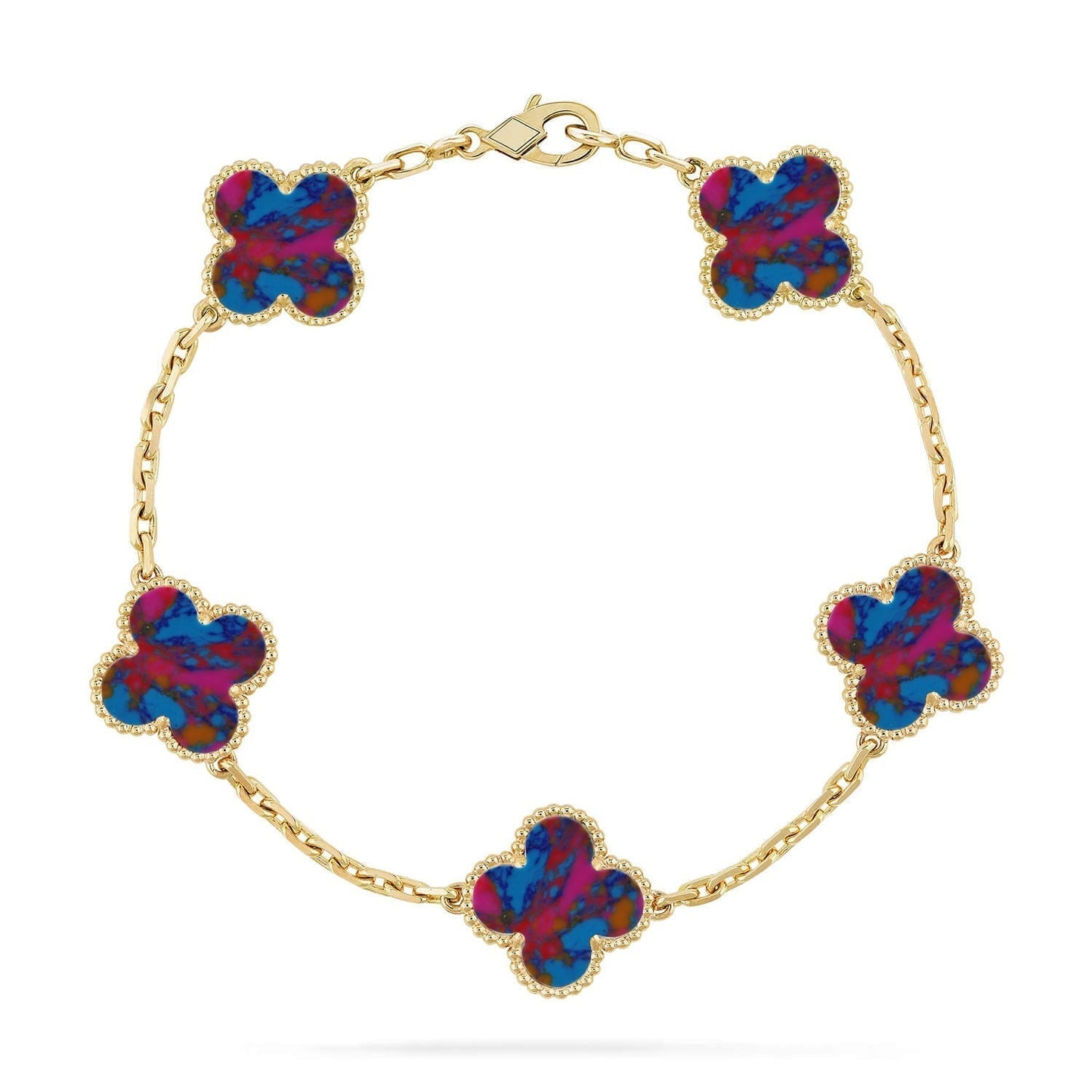 [⭐Aura]CLOVER 5 MOTIF COLOR GEMSTONES BRACELET COLLECTION