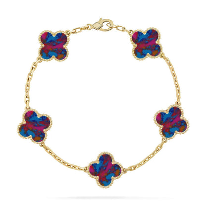 [⭐Aura]CLOVER 5 MOTIF COLOR GEMSTONES BRACELET COLLECTION
