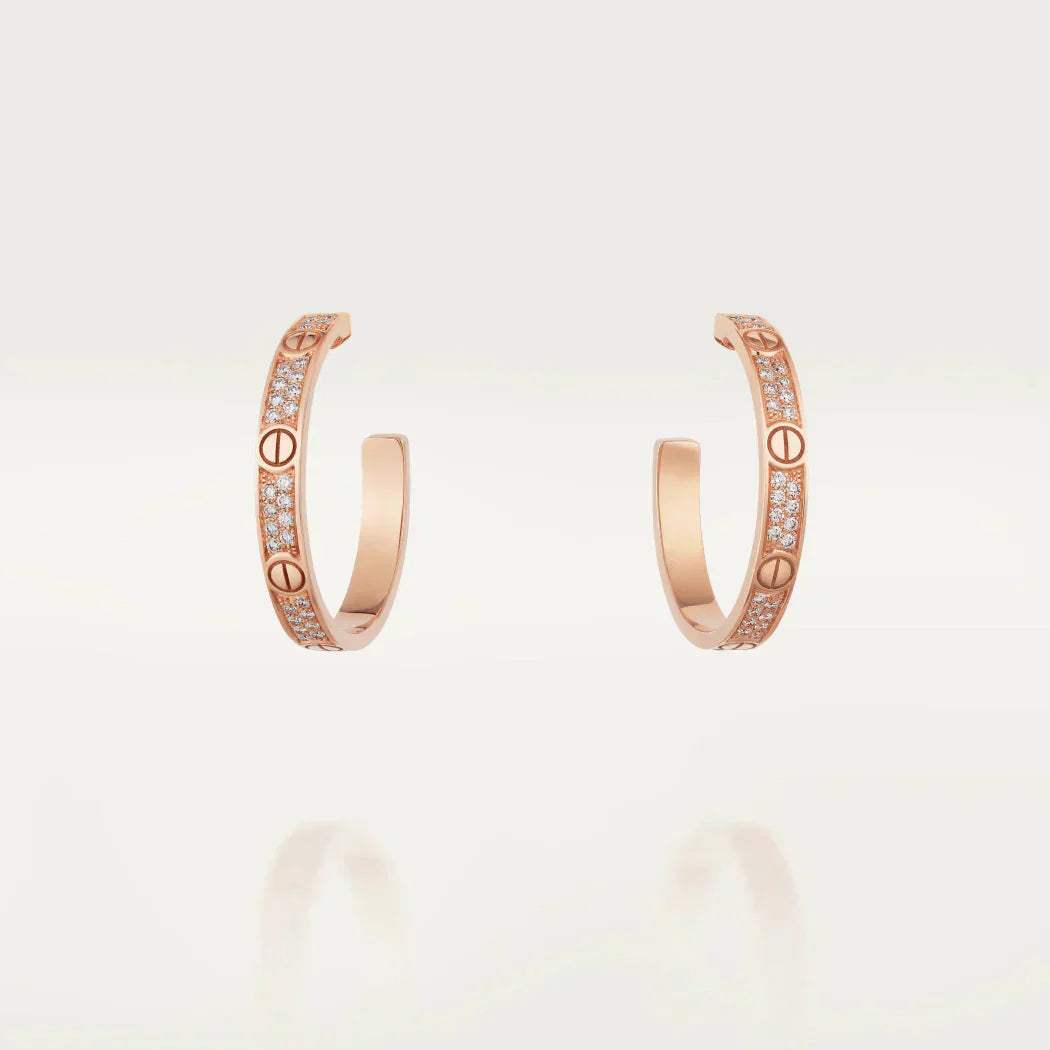 [⭐Aura]LOVE DIAMOND PINK GOLD HOOP EARRINGS