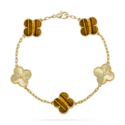 [⭐Aura] CLOVER 5 MOTIFS TIGER EYE BRACELET COLLECTION