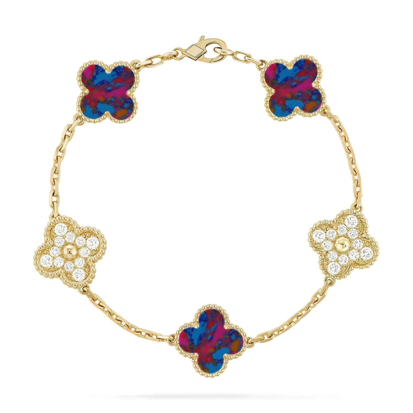 [⭐Aura]CLOVER 5 MOTIF COLOR GEMSTONES BRACELET COLLECTION